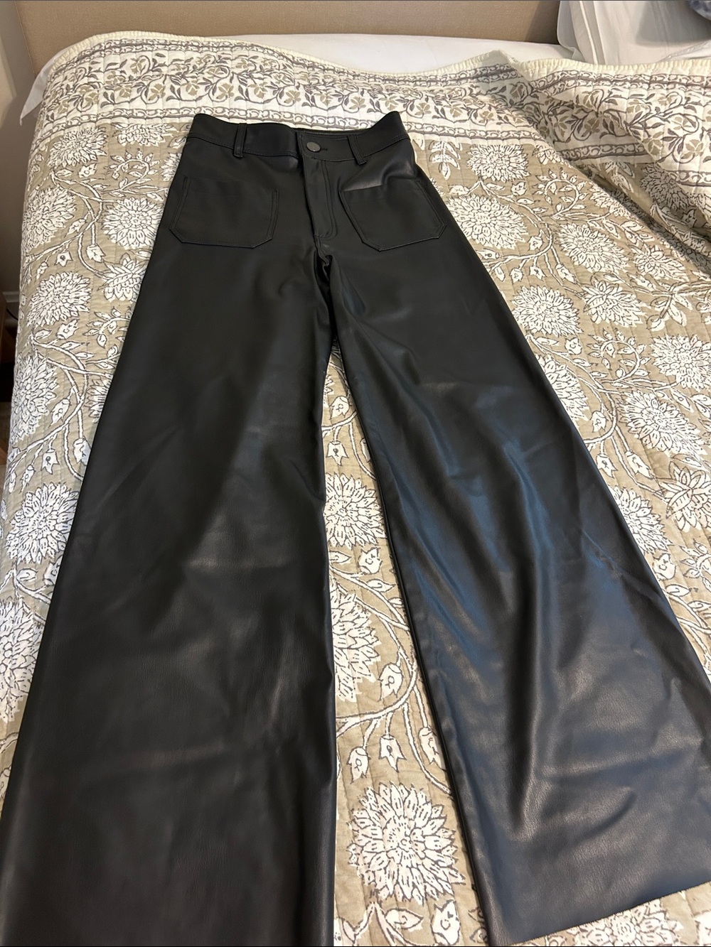 Zara Black Faux Leather Pants with Branded Waist Label